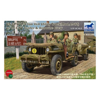 US GPW 1/4 ton 4x4 Utility Truck (Mod.1942) w. 10-CWT Trailer & Airborne Crew - Bronco 1/35