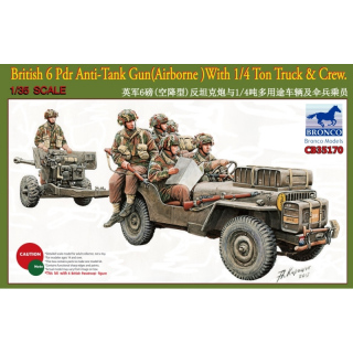 British 6 Pdr Anti-Tank Gun (Airborne) w. 1/4 ton Truck & Crew - Bronco 1/35