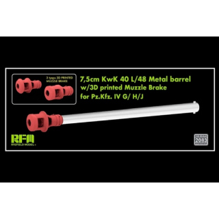 7,5cm KwK 40 L/48 Metal Barrel w. 3D printed Muzzle Brake for Pz.Kfz.IV G/H/J - Rye Field Model 1/35